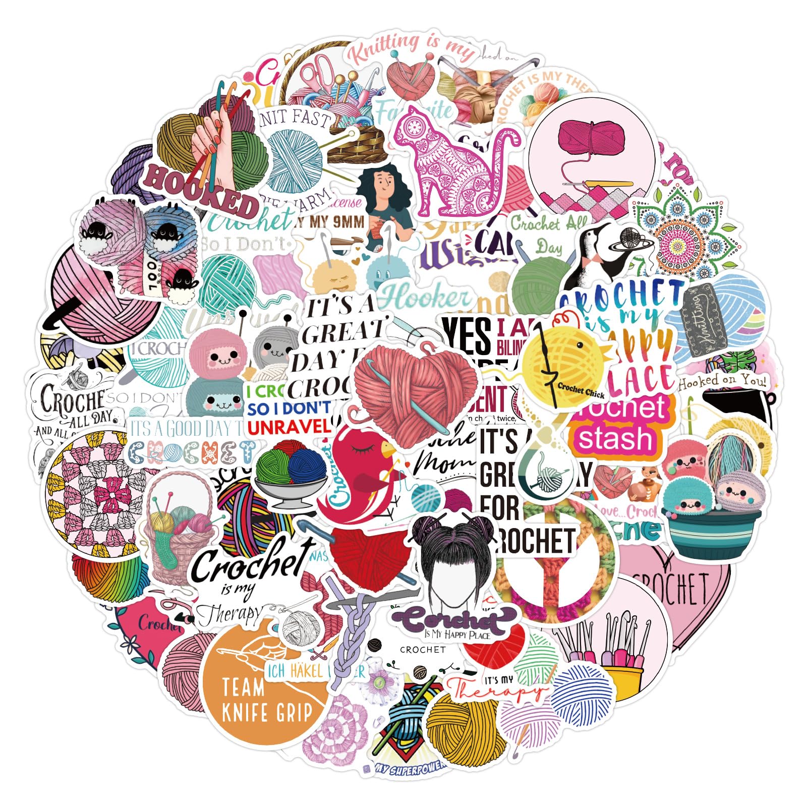 Crochet Stickers for Laptop (100 PCS),Gift for Children Teens Adults Girl Boys,Waterproof Stickers for Water Bottle,Knitting Vinyl Stickers for Scrapbook,Skateboard,Bike,Phone,Dairy