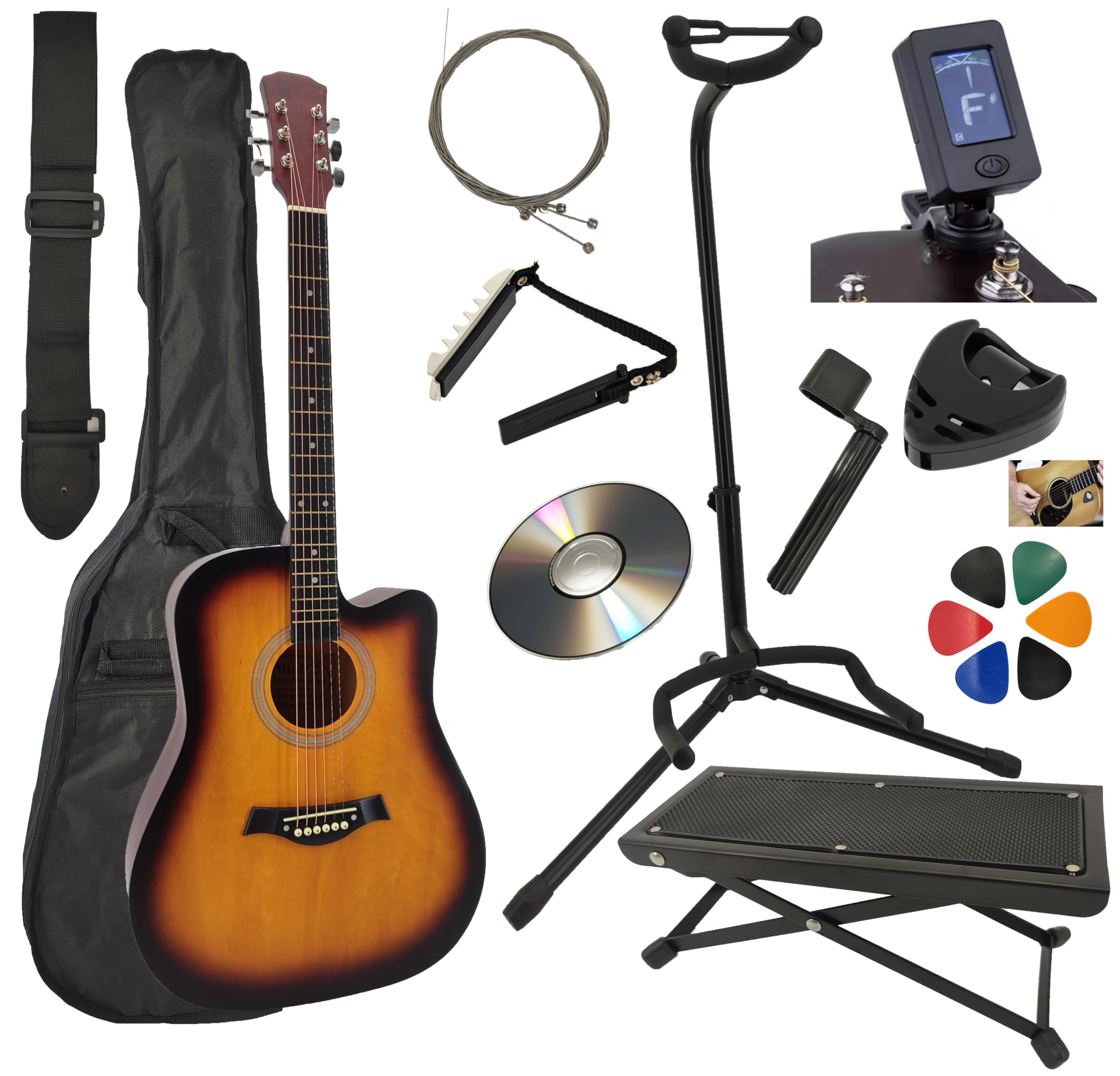 41-Inch Folk Acoustic Guitar with Accessories and Stand, Sunburst