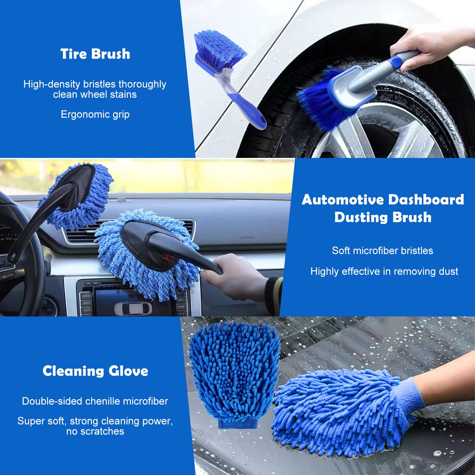 GIBOHOM Kit Pulizia Auto, 31 Pezzi Kit Lavaggio Auto, Set Pulizia Auto per Interni ed Esterni, Kit Detailing Auto con Spazzole, Spugne per Lucidatura, Pratica Borsa per Il Trasporto Inclusa - 3