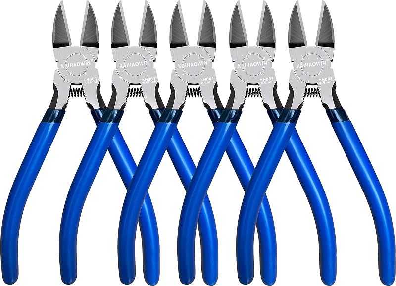 Wire Cutters 5 Pack, 6.5 inch,KAIHAOWIN Flush Cutters Diagonal Cutters Side Cutters Precision Ultra Sharp Spring Loaded Wire Snips Clippers Dikes Cutting Pliers Small for Crafting Jewelry Making,Blue | Spring-Loaded, Diagonal Pliers, Plastic Coated Handle, Chromium Vanadium Steel