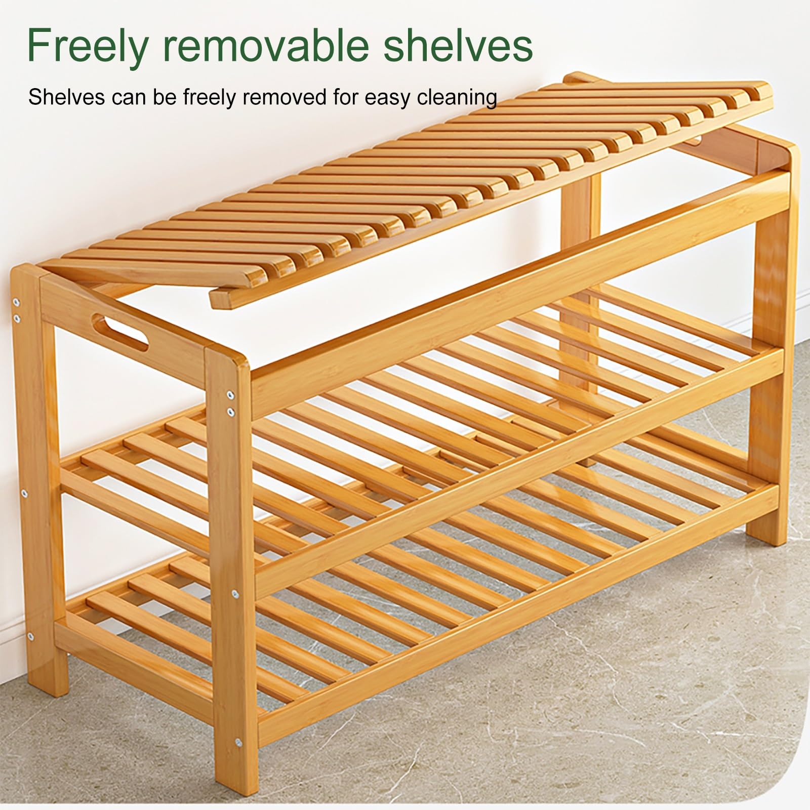 Banco de Zapatos de bambú Resistente Banco Zapatero con Asiento Grande Mueble Zapatero con Banco con Estante Inferior de Rejilla Ideal para Entrada Dormitorio Sala de Estar (Bianco 50 * 28*