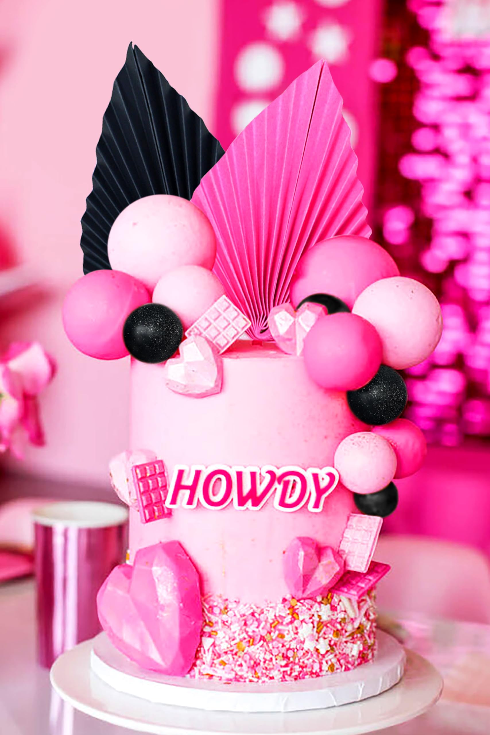 LaVenty Tortenaufsatz mit rosafarbenen und schwarzen Kugeln, für Hochzeit, Brautparty, Junggesellinnenabschied, Mädchenparty, Kuchendekorationen
