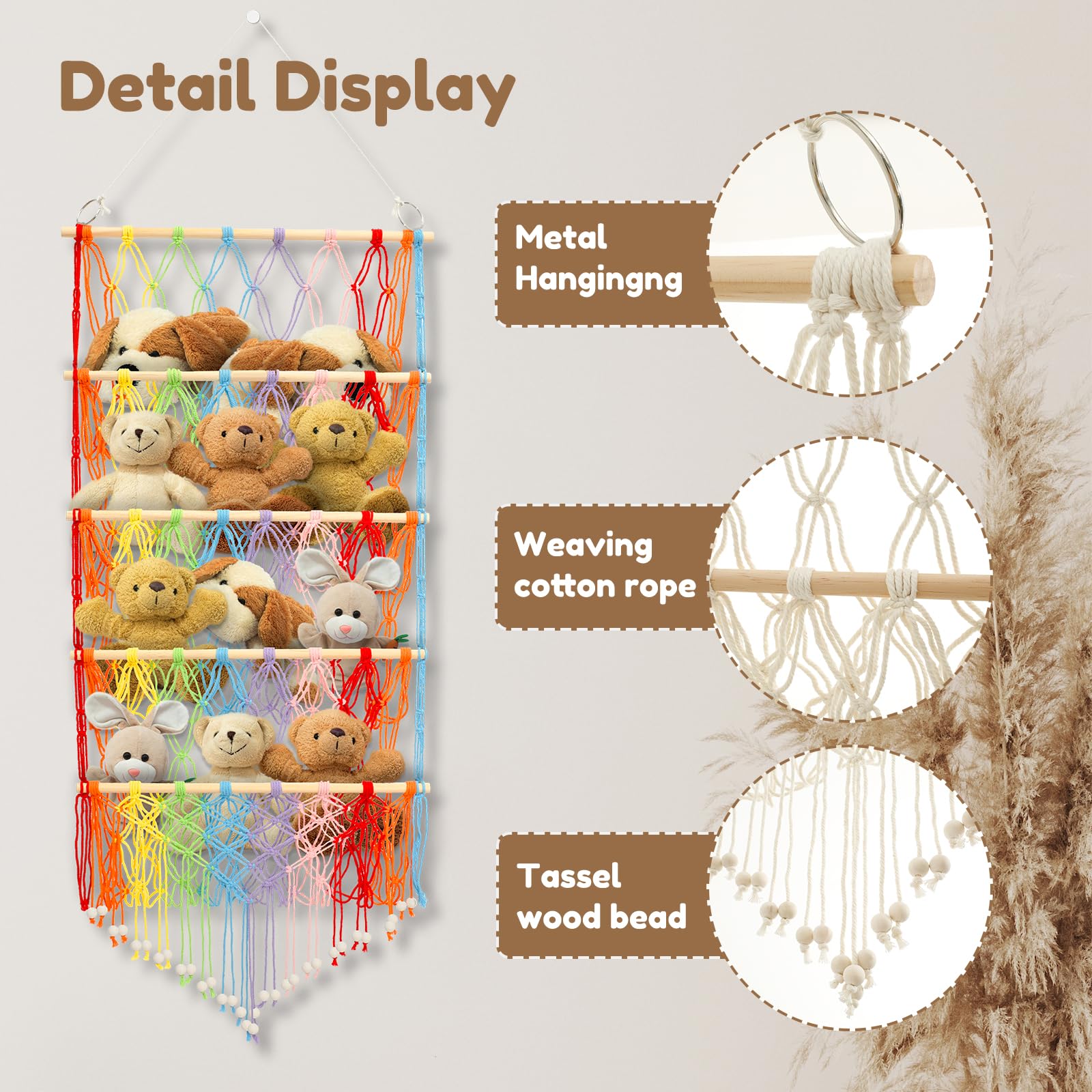 Sutowe 4-layer Versatile Plush Toy Holder Large-Capacity Vertical Toy Storage Organizer Safe Nursery Hanging Organizer Stable Stuffed Animals Holder for Kids Children Bedroom(colour) - Image 3