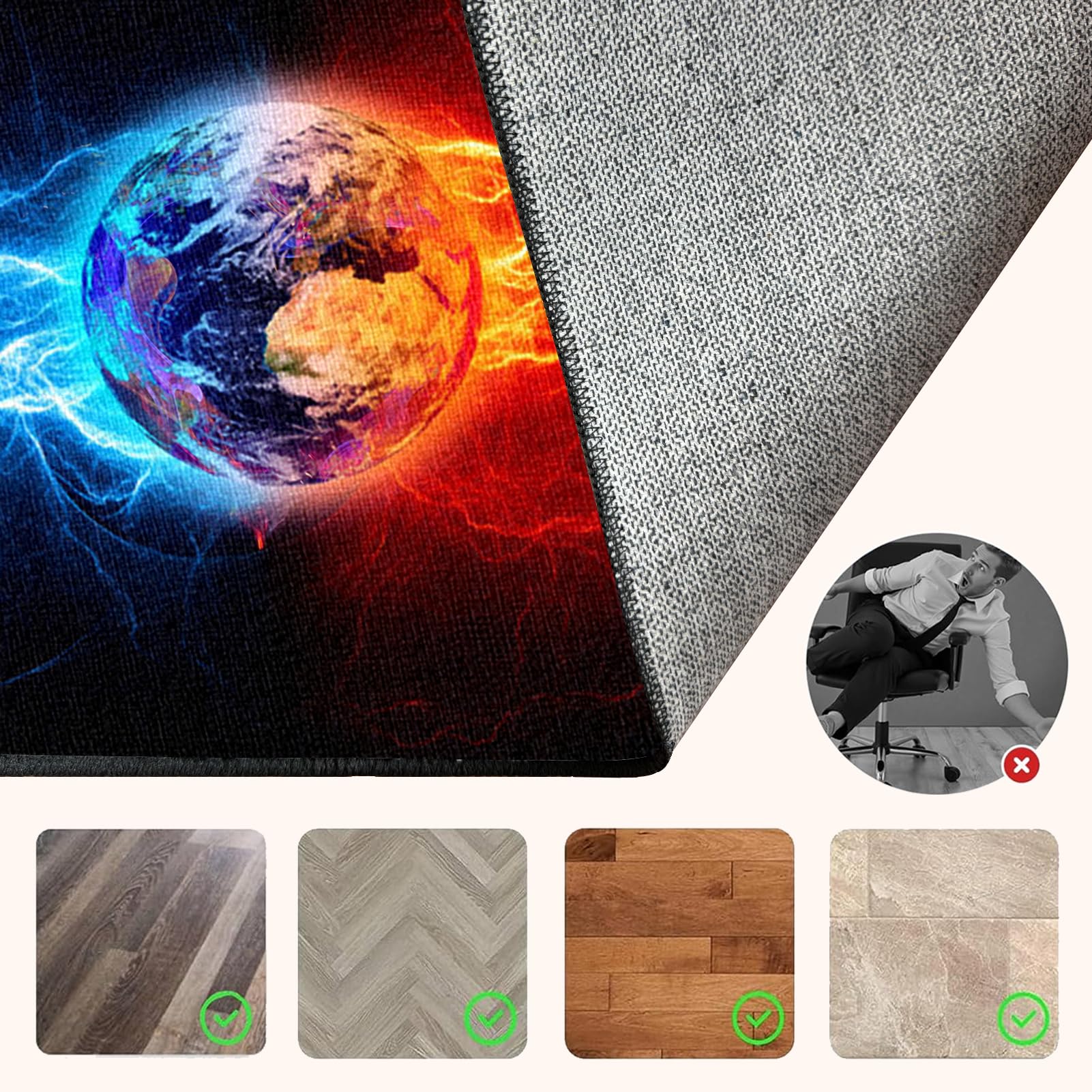 Tapis Chaise de Gaming Antidérapant 180 x 200 cm Tapis de Sol Gamer pour sols durs, Tapis de Protection de Sol pour Chaise de Bureau, Tapis pour Chaises à roulettes/d'Ordinateur, Protège Les Sols