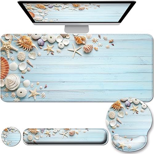 Miniatura 18 de Juego de alfombrillas de escritorio + teclado y alfombrilla para mouse con soporte para reposamuñecas, alfombrilla grande 4 en 1 para computadora