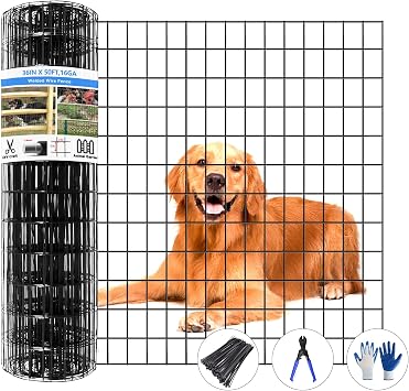 GILPWA Welded Wire Fence, 50ftL x 36inchH PVC Coated Wire Fencing for Dog, 2 Inch x 3 Inch 16GA Fencing for Chicken, Anti-Rust Roll Metal Wire Mesh Fence for Yard Vegetable, Black