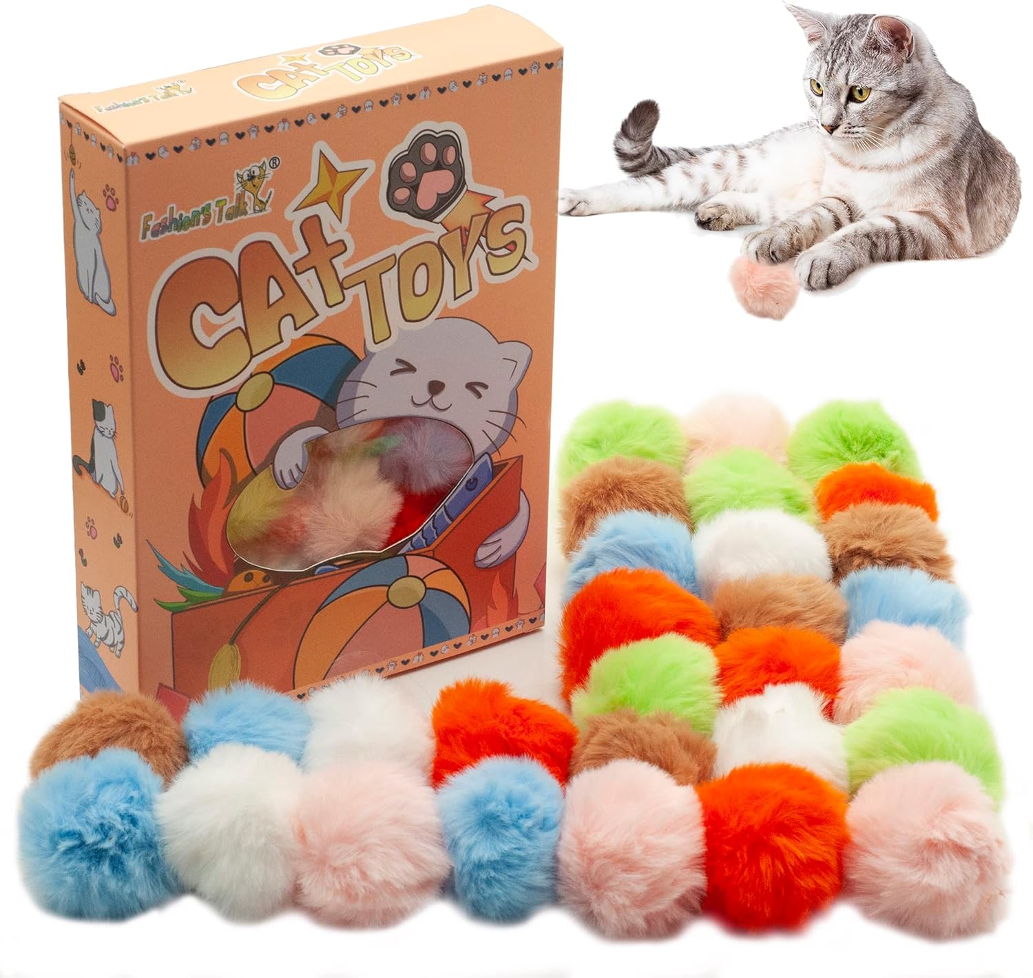 Fashion's Talk Furry Catnip Ball Pom Pom Balls Cat Toys