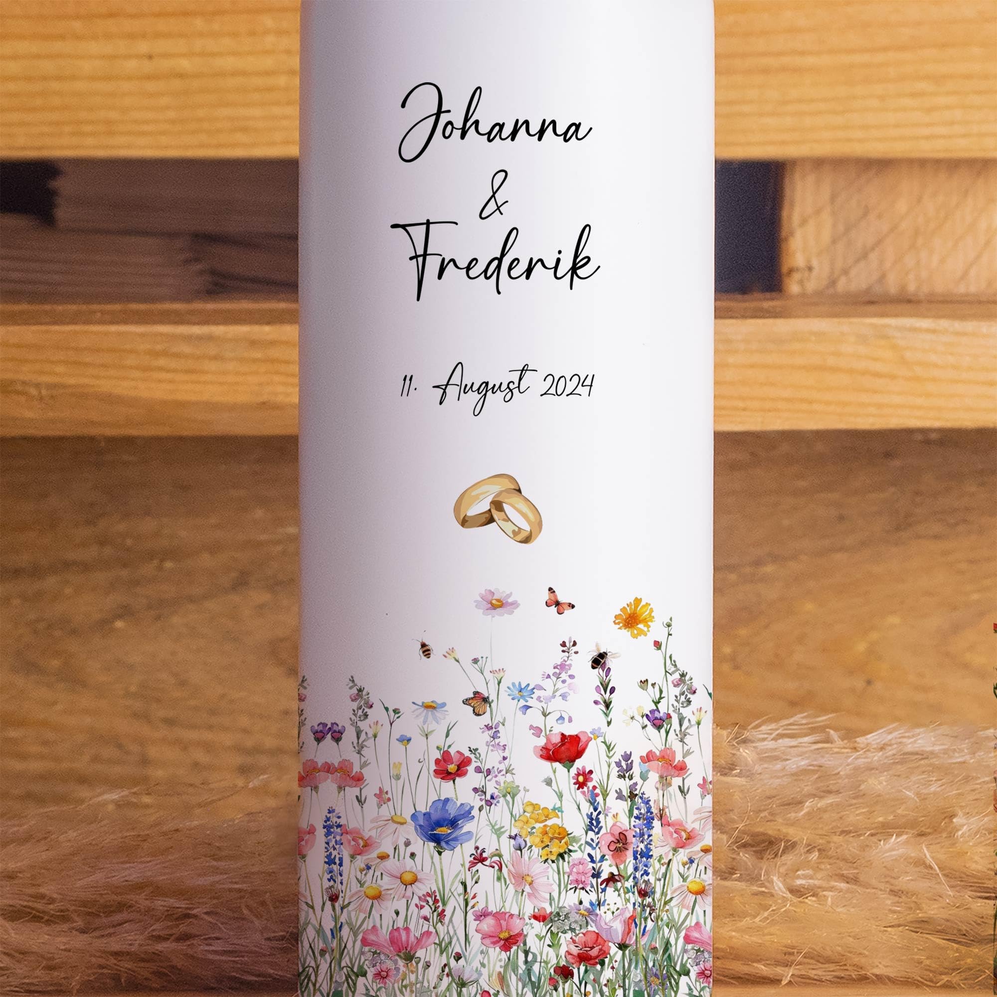 Hochzeitskerze Wildblumen Rundumdruck | 15-30 cm Höhe | Traukerze | Personalisierte Kerze | Hochzeitsgeschenk