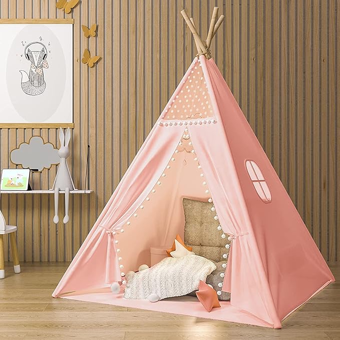 Gamenote Teepee Tent for Kids Indoor Tents with Mat, Inner Pocket, Unique