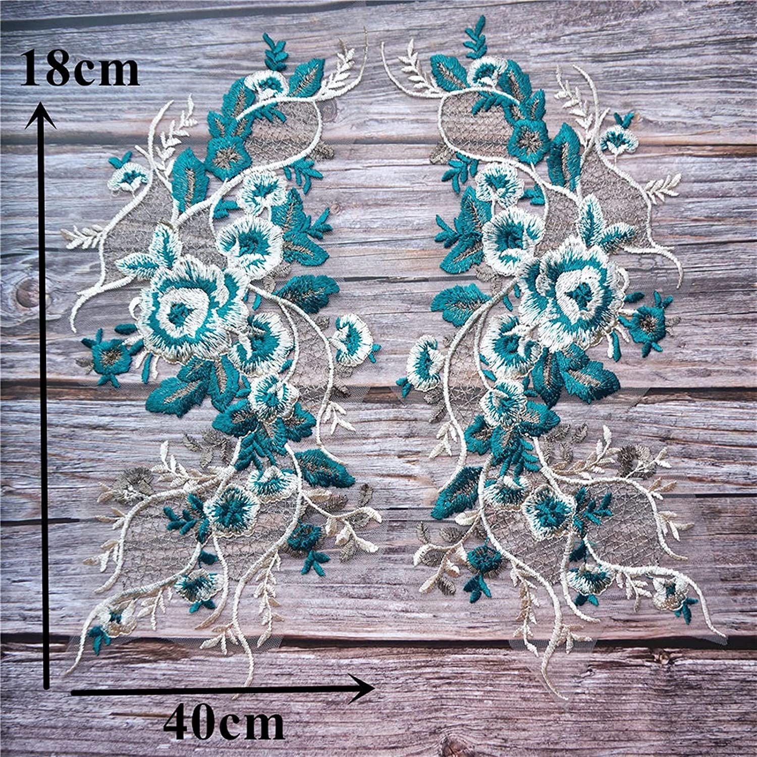 Tessuto di Pizzo Verde Ricamato Abito di Fiori Appliques Rifiniture Colletto Classico in Rete Cucire Toppe for la Decorazione di Nozze Abito Fai da Te,Toppe da Cucire