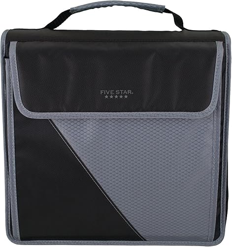 Five Star Carpeta de 3 anillos con cremallera, anillos redondos de 3 pulgadas, negrogris