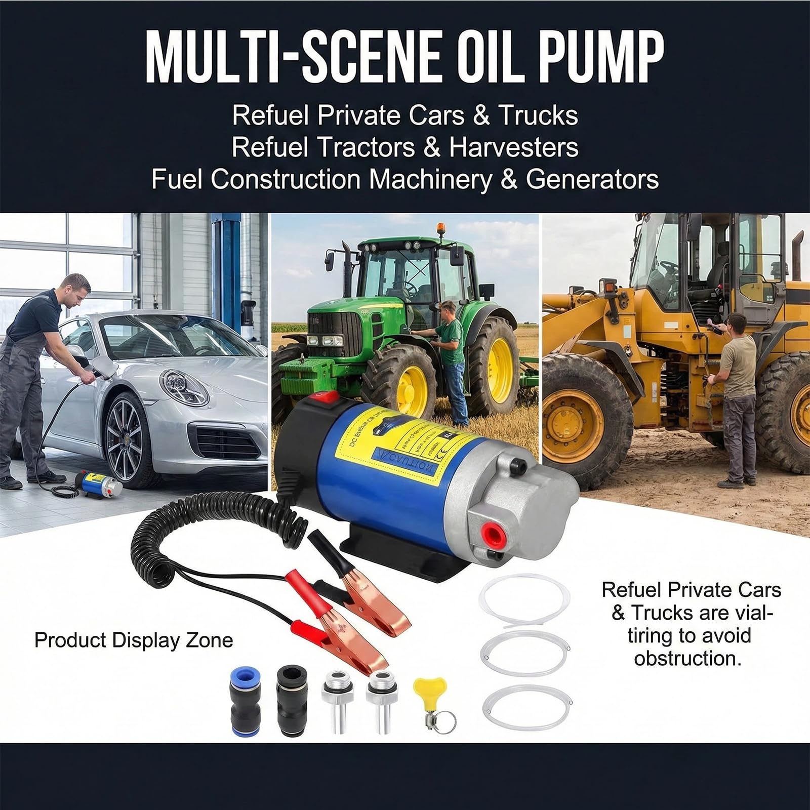 Pompa di aspirazione dell'olio, 12 V, 100 W, pompa di aspirazione elettrica diesel, pompa per cambio olio, 2 – 3 l/min, pompa diesel portatile, con 3 tubi, per auto, moto, barca, camion