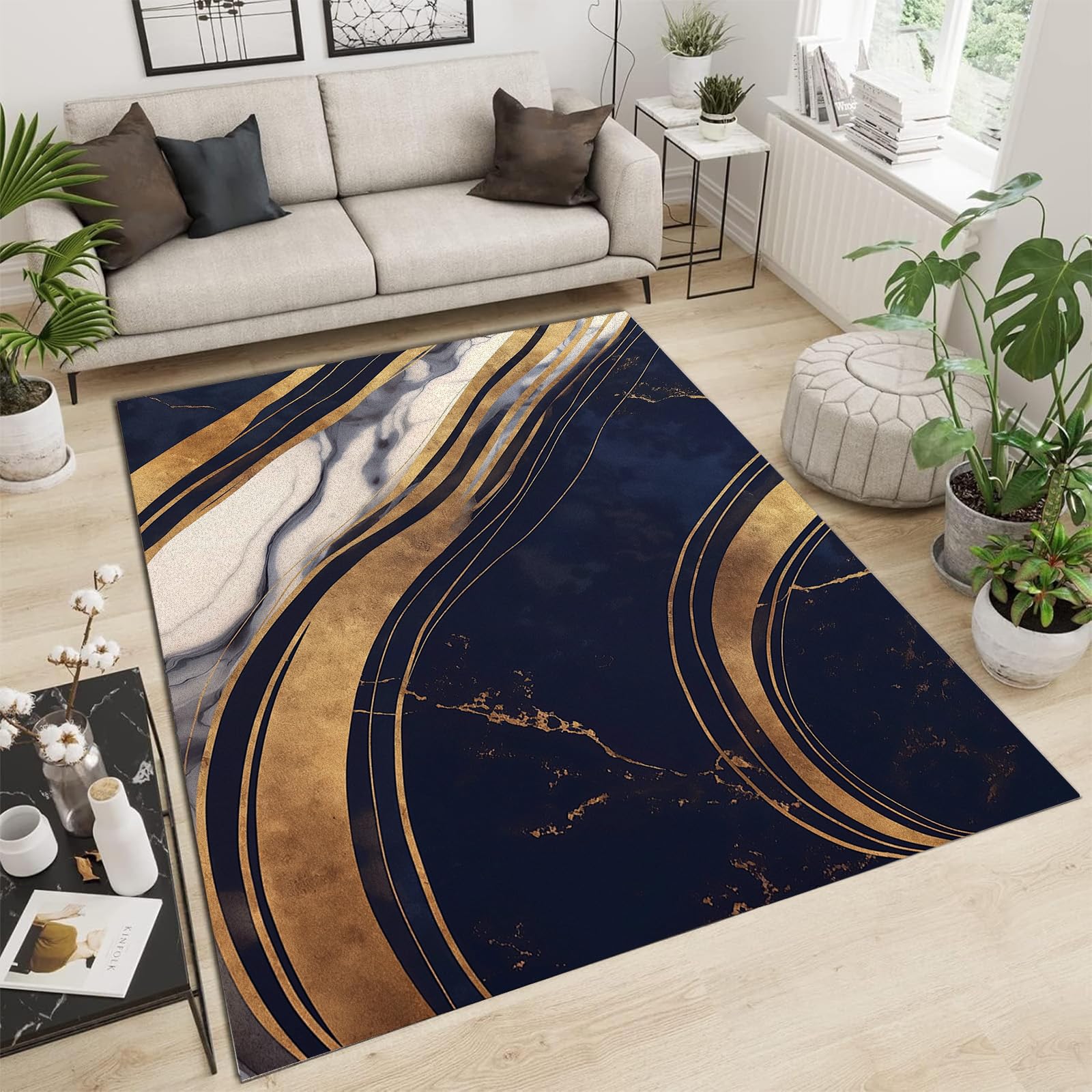 Tapis de salon marbre bleu 3D antidérapant 90x150cm chambre