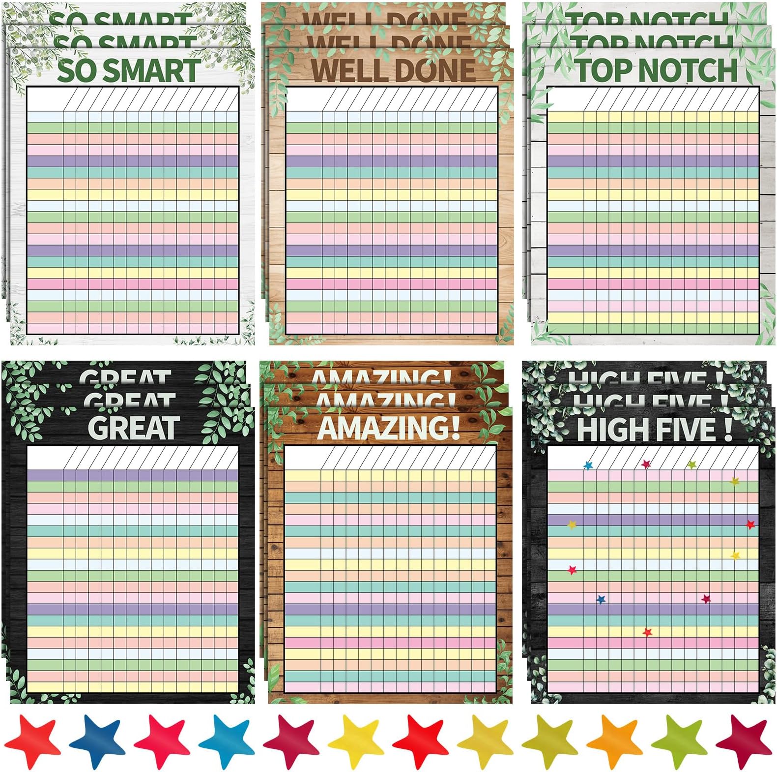 Ctosree 18 Pack Incentive Chart Reward Chart Multi Color Laminated Dry Erase Chart with 1760 Star Stickers Behavior Chart for Learning Classroom School Attendance