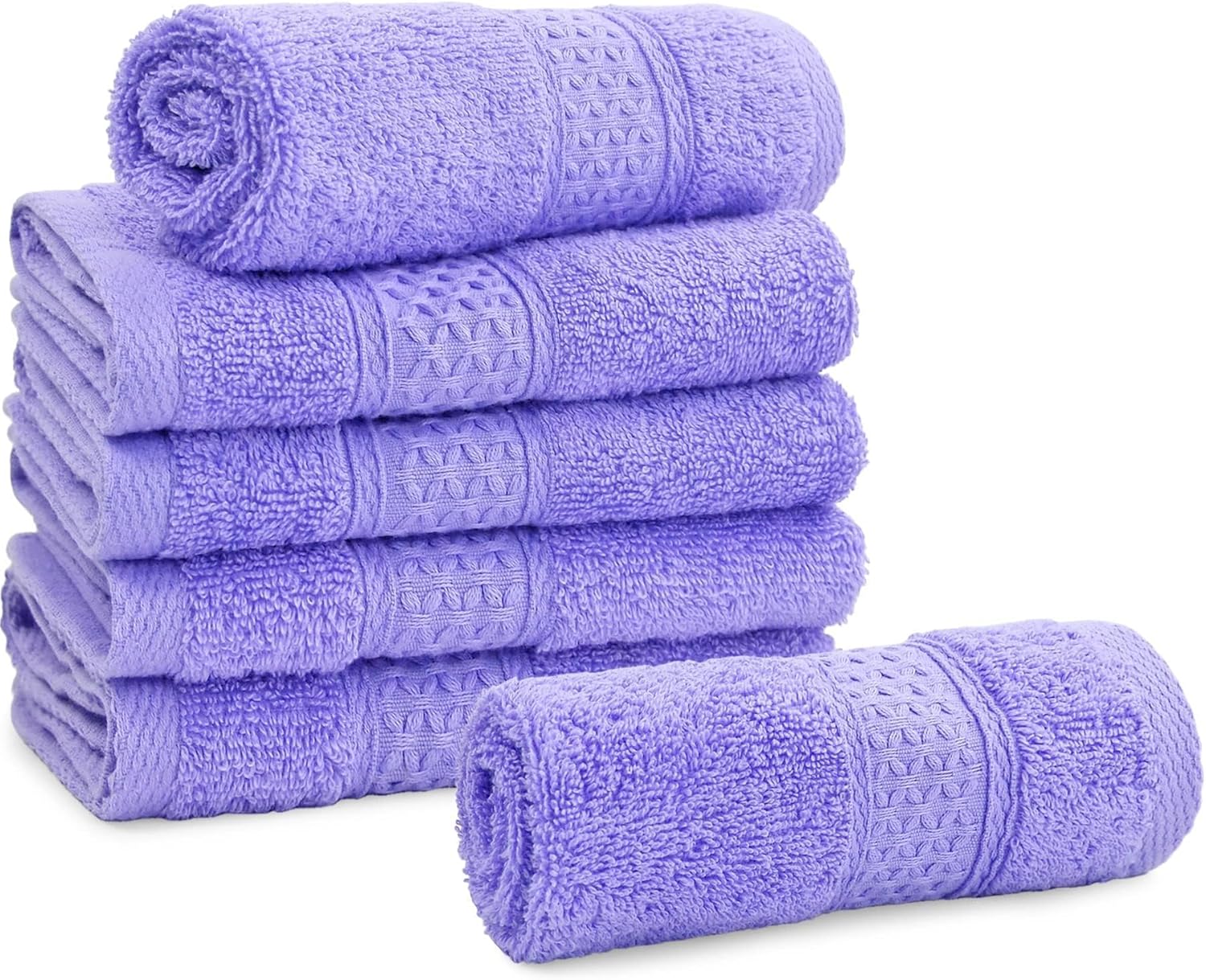 Cleanbear Wash Cloths Cotton Facecloths, Large Face Cloths 6 Ultra-Soft Washcloths for Bathroom and Guestroom, Fade-Resistant Face Towels 13 by 13 Inches (Lavender) - Image 8