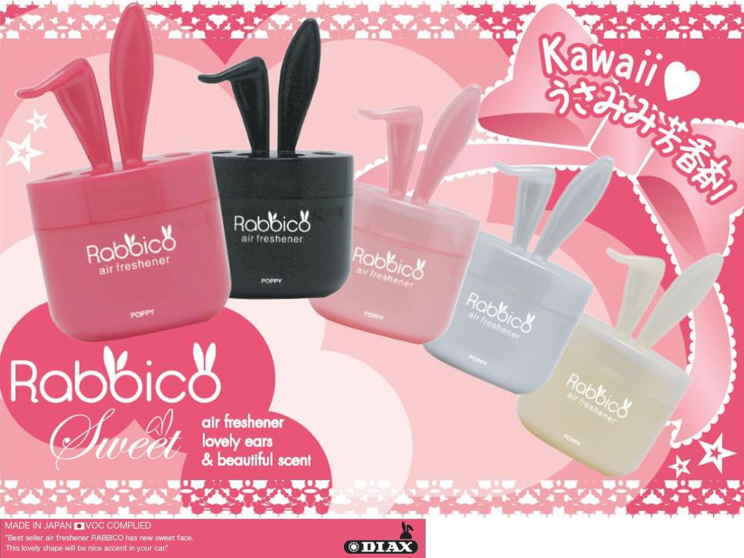 High Premium Quality RABBICO Sweet 2 Packs (Rabbit Lovely Ears Shape) Car, Home, Office Air Freshener Angel Snow Scent - Luxurious Floral Fruity Blend complemented by Amber and Vanilla Scent