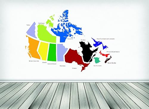 Adhesivo decorativo para pared tamaño del mapa de las provincias canadienses de Canadá 12 pulgadas x 18 pulgadas
