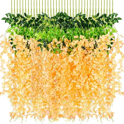 Paquete de 108 flores artificiales colgantes de glicina artificial de 43.2 pulgadas3.6 pies, guirnalda de flores sintéticas de glicina, guirnalda de