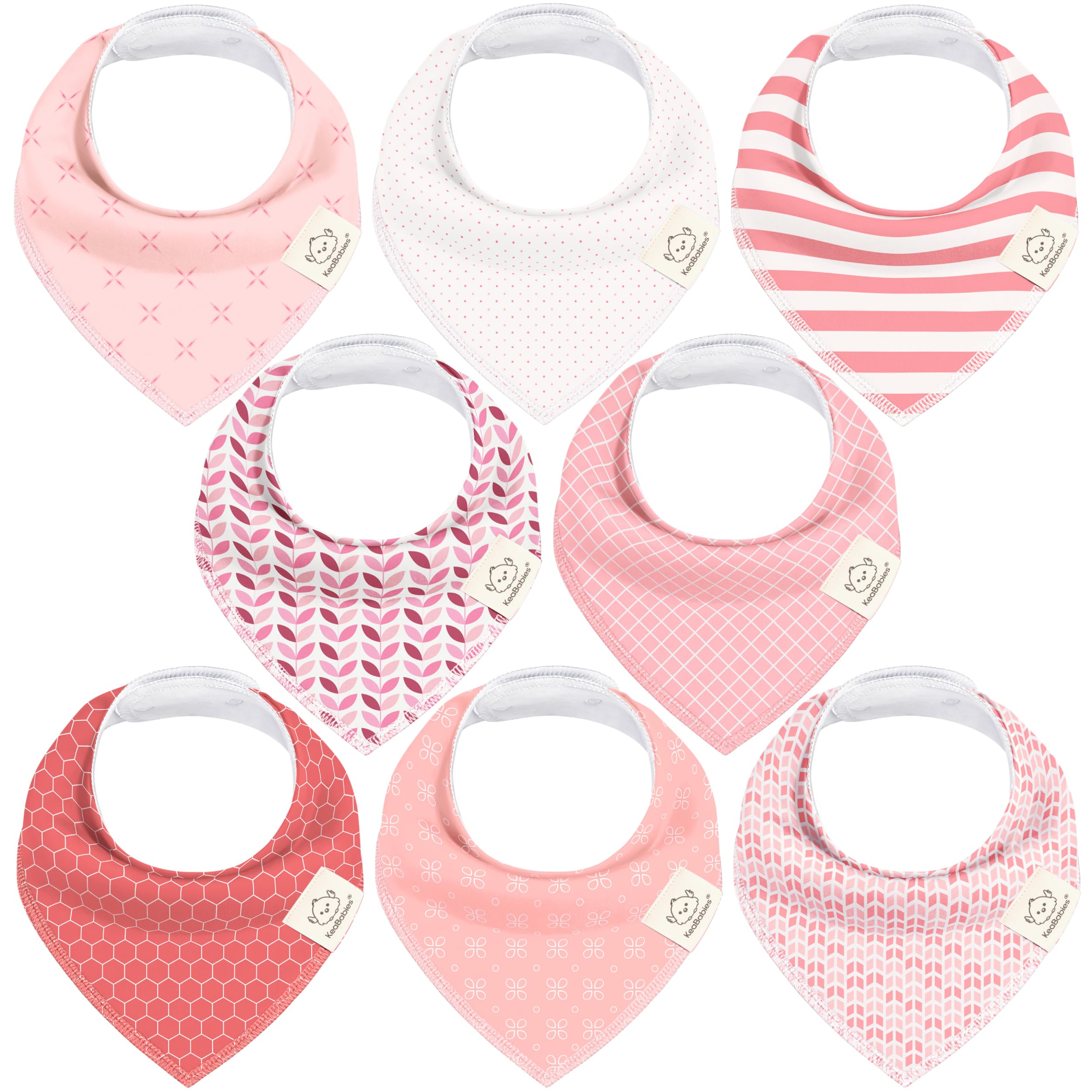KeaBabies 8-Pack Organic Baby Bandana Bibs for Girls - Super Absorbent Triangle Baby Bibs for Drooling and Teething Infant, 100% Cotton Extra Soft for