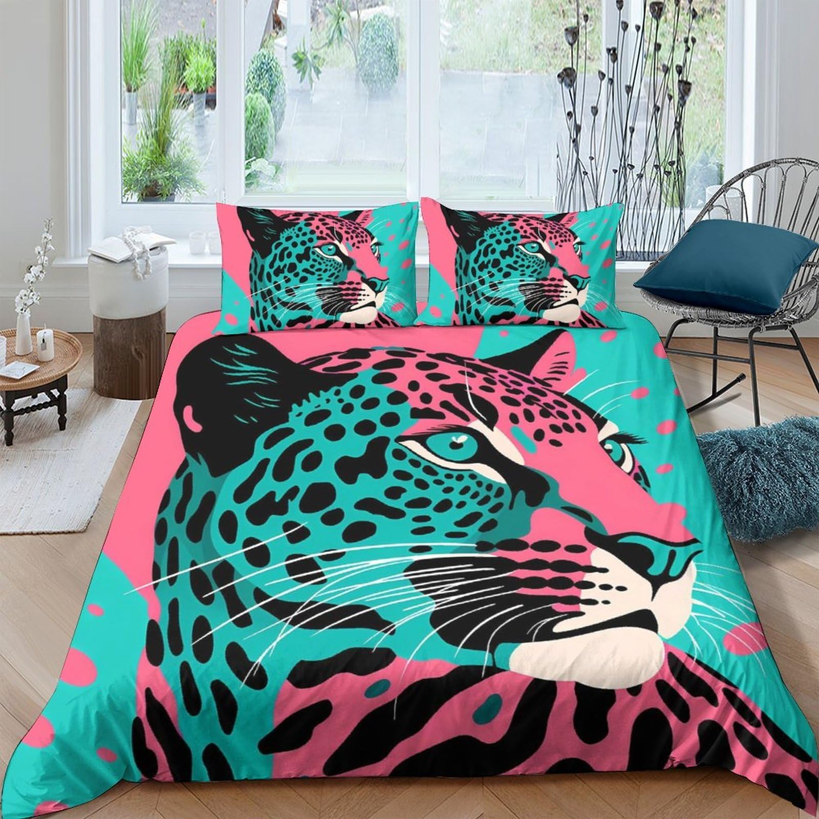 Ctjqhvkz Style-3 3D Printed Vibrant Leopard Fitted Sheet Microfiber Soft Breathable Pop Art Jaguar Bed Cover For Bedroom Dorm Mattress Decor Single（135X200cm）
