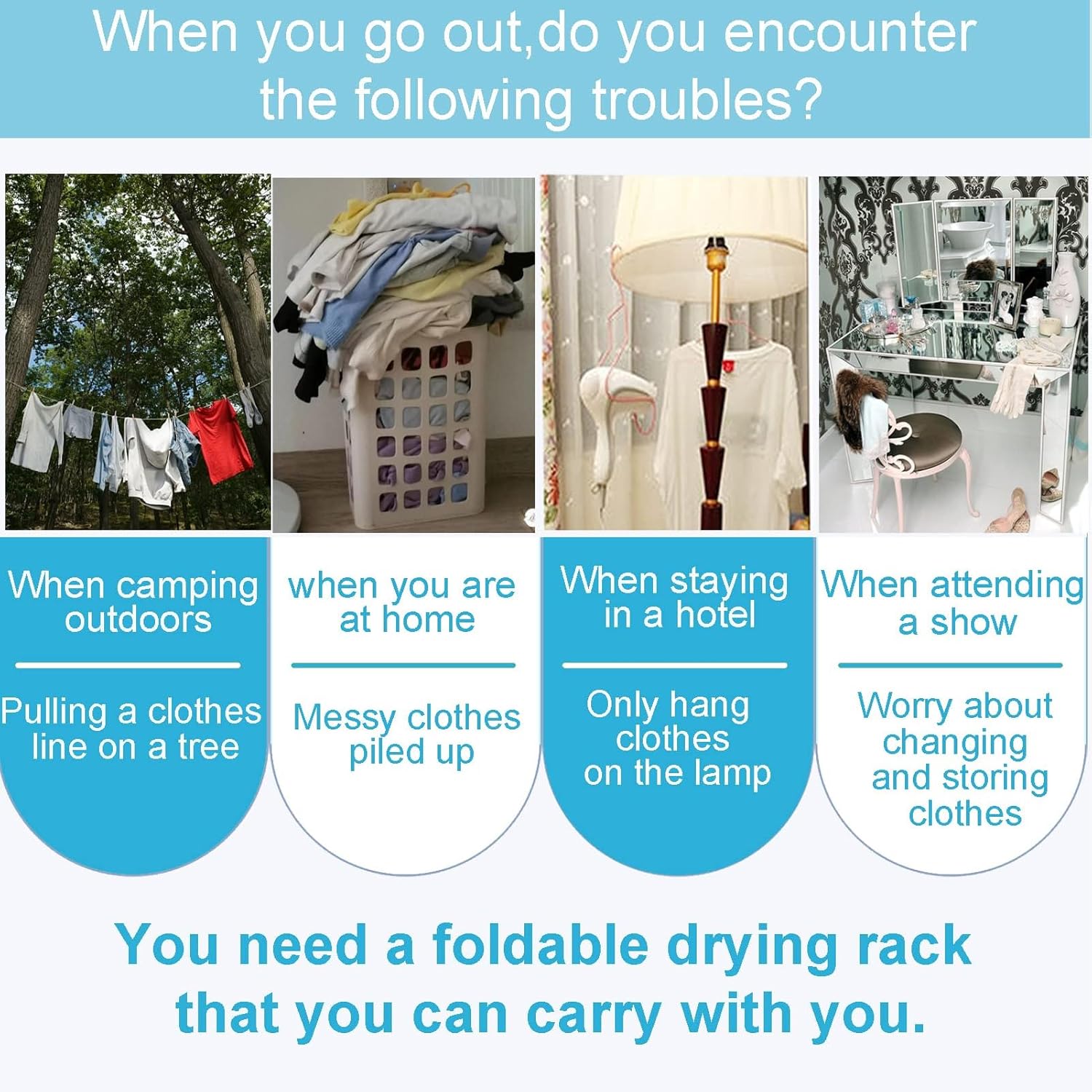 Travel Garment Rack, Stainless Steel Retractable Foldable Hanging Stand Travel Clothes Rack Drying Stand For Camping Indoor Outdoor