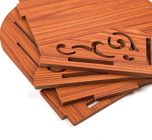 Miniatura 6 de Mesa colgante de madera para colgar en la pared, templo Pooja Mandir, estante de soporte para almacenamiento y decoración de ídolos para oficina en