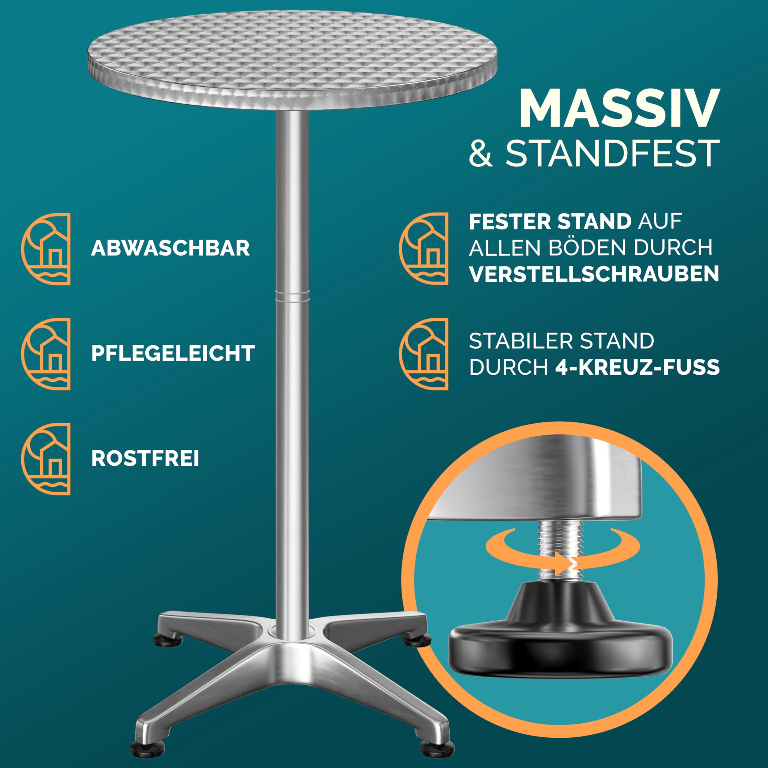 Casaria® 2in1 Stehtisch mit Husse Klappbar Höhenverstellbar 70 cm / 115 cm Hoch Alu Rund Ø60 cm Wetterfest Outdoor Bistro Party Biertisch Anthrazit