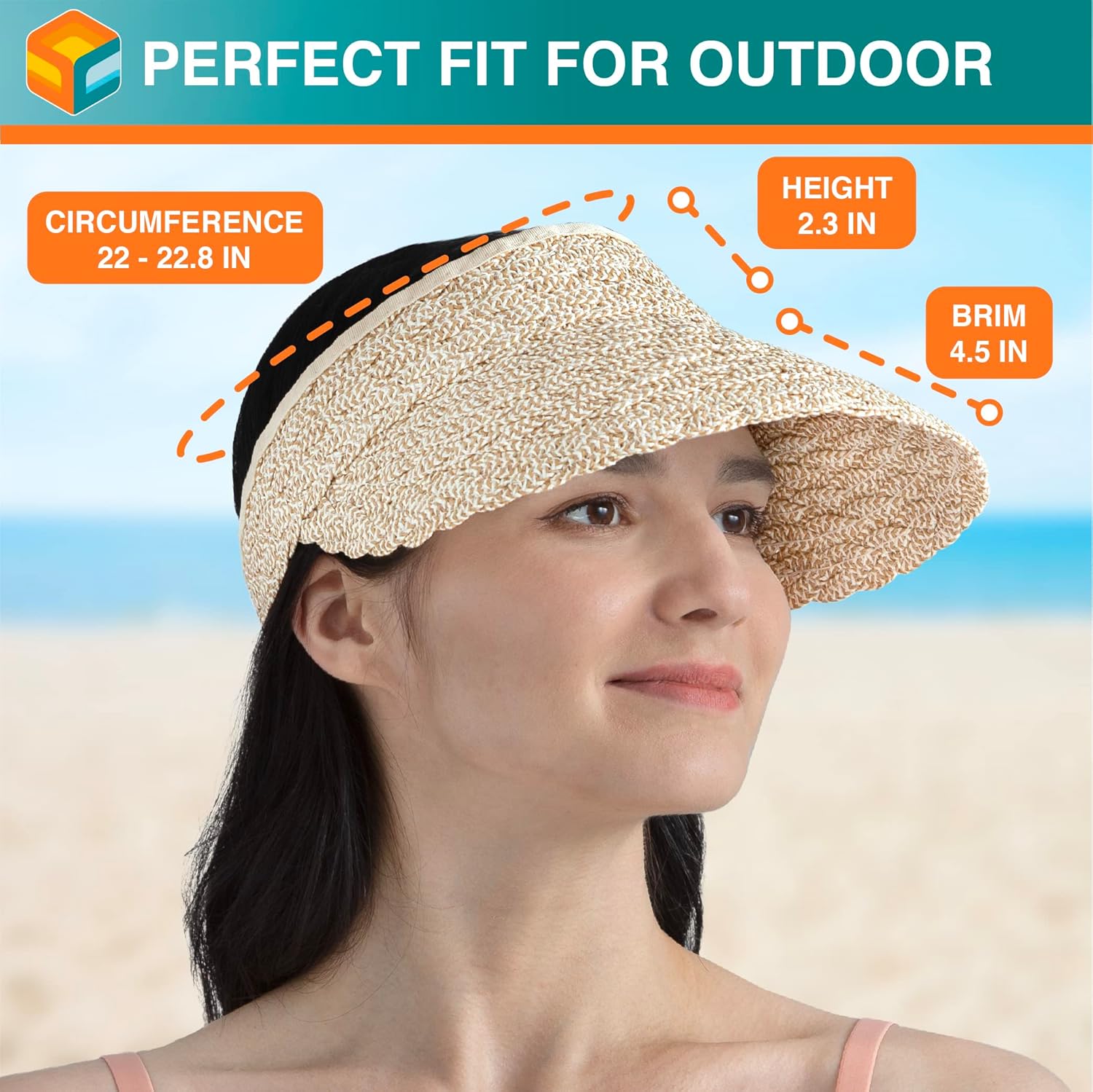 SUN CUBE Women Sun Visor Hat, Straw Beach Hat Wide Brim UV Protection, Foldable Packable Cap, Roll Up Ponytail Summer Visor - Image 5