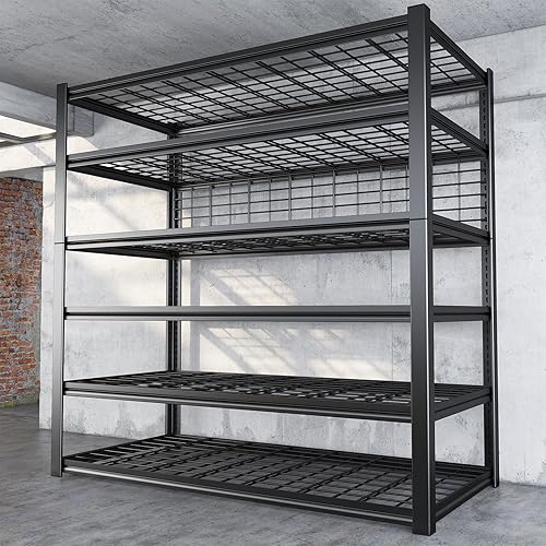 REIBII 84" H Garage Shelving, 6-Tier Garage Storage Shelves Heavy Duty Shelving Loads 3500LBS, 48" W Adjustable Garage Shelves Metal Shelving