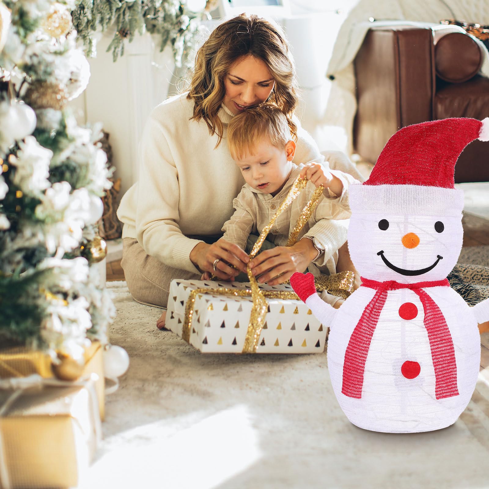 Weihnachts Deko als Festliche Dekoration aus Stoff und Eisen mit 0,8w Beleuchtung Roter Klappbarer Weihnachtsbedarf für Zuhause und