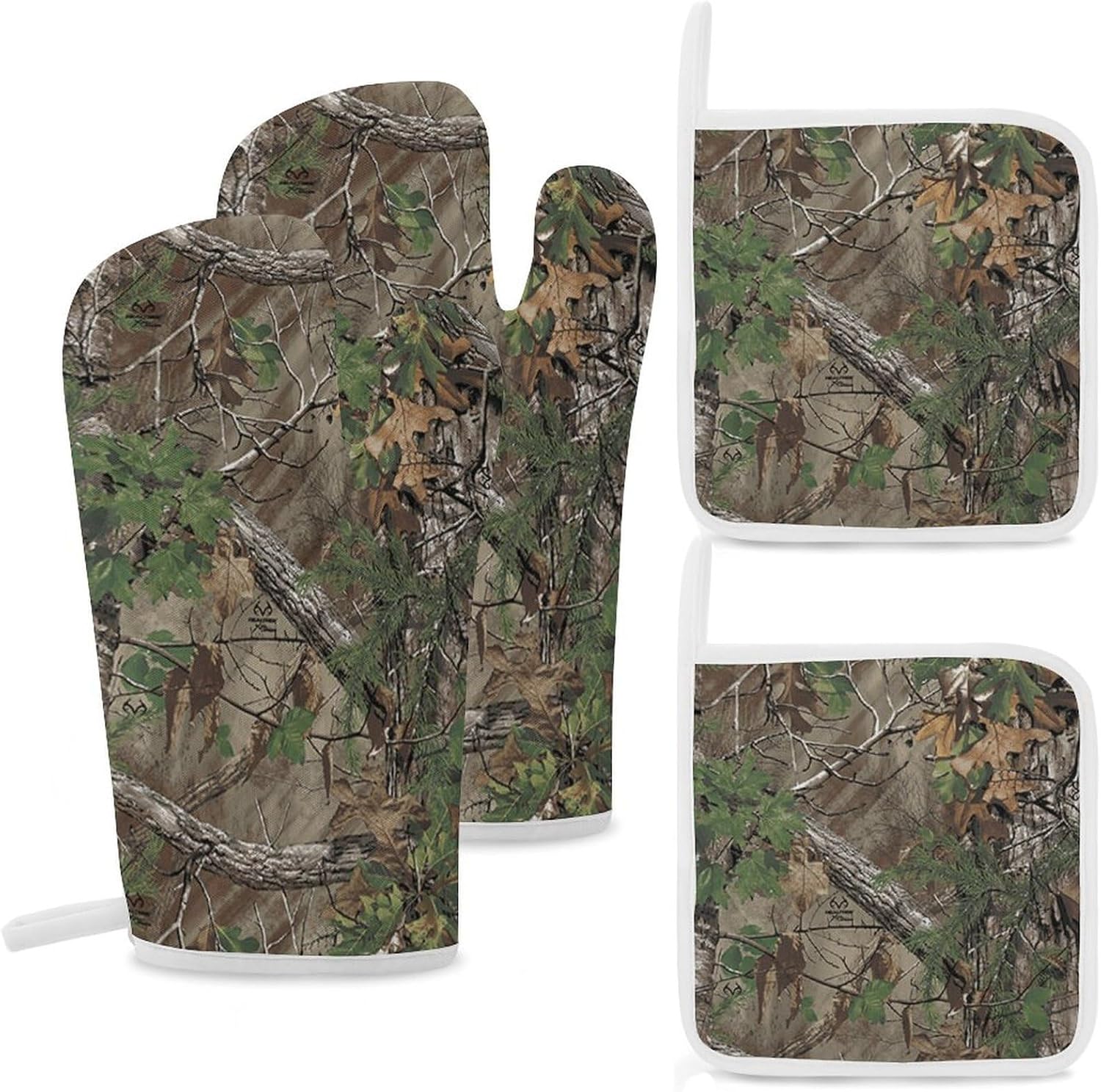 Camouflage Trees Oven Mitts and Pot Holders 4Pcs Set Heat Resistant Cooking Mitts Hot Pads
