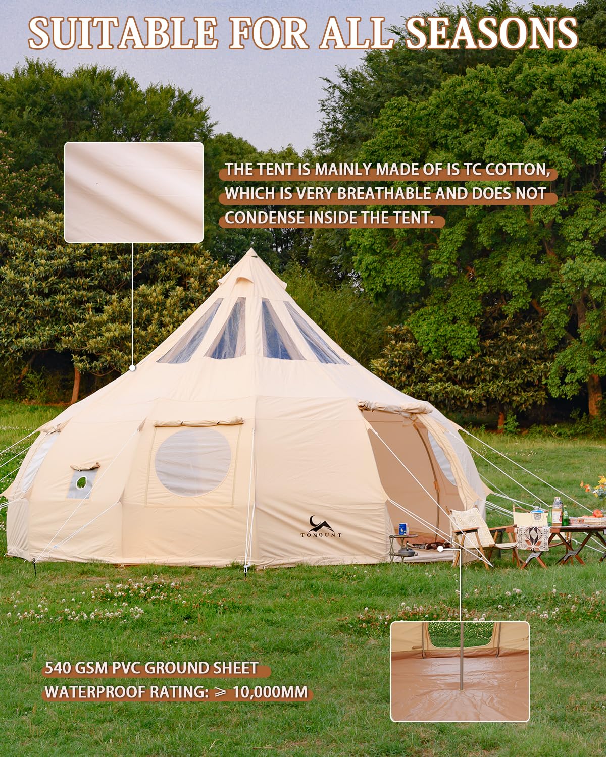 TOMOUNT Canvas Tent with Stove Jack Bell Tent Yurt 16.4ft*High10