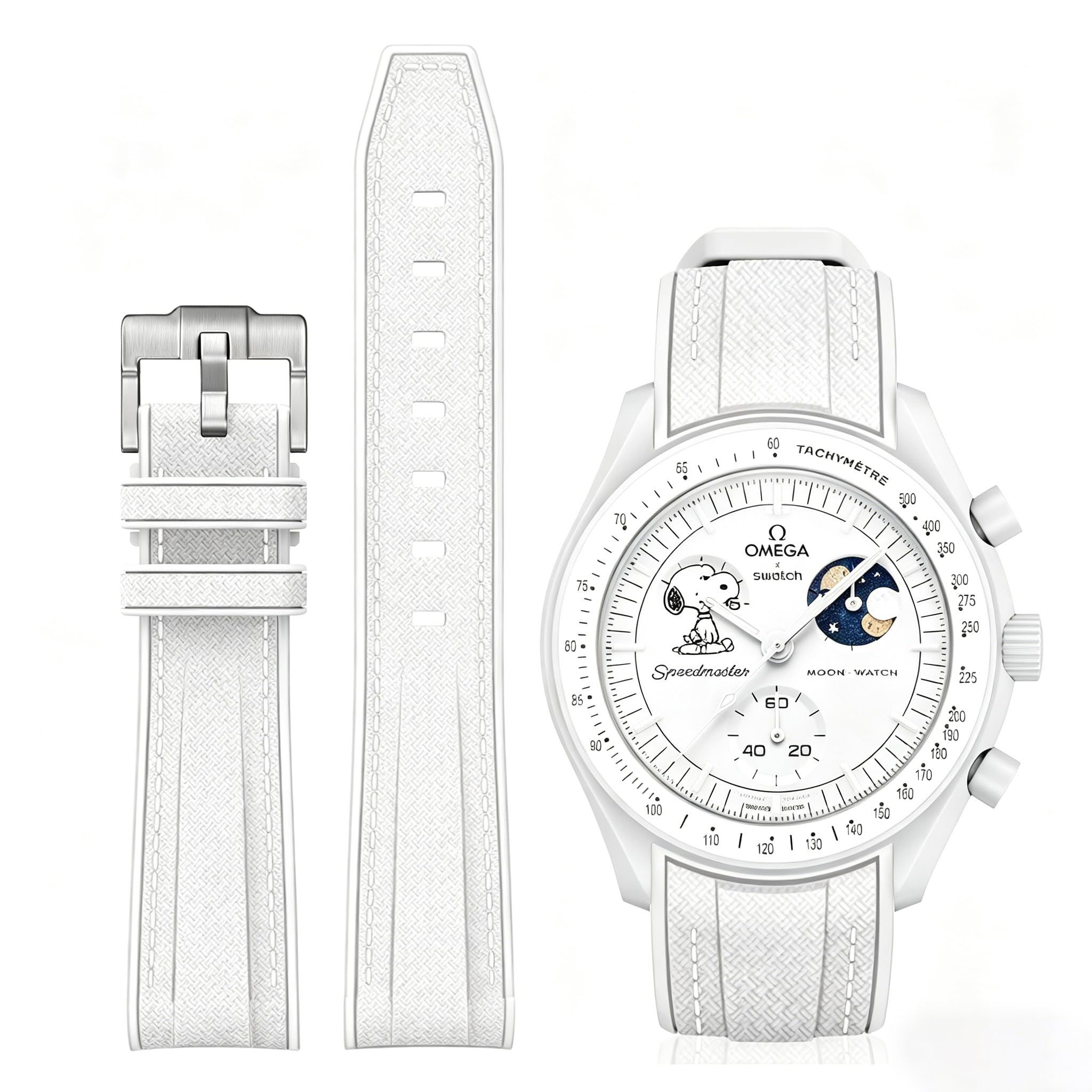 BONACE Bands for Moonswatch Watch,Curved SIlicone Strap Compatible with Omega X Swatch 20mm Watch,Swatch Omega Moonswatch Speedmaster Replacement No Gap Strap Men Women