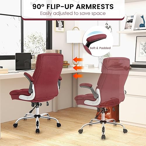 Miniatura 6 de COSTWAY Silla ergonómica de oficina en casa, silla de escritorio para computadora grande y alta con respaldo ajustable de inclinación y reposabrazos