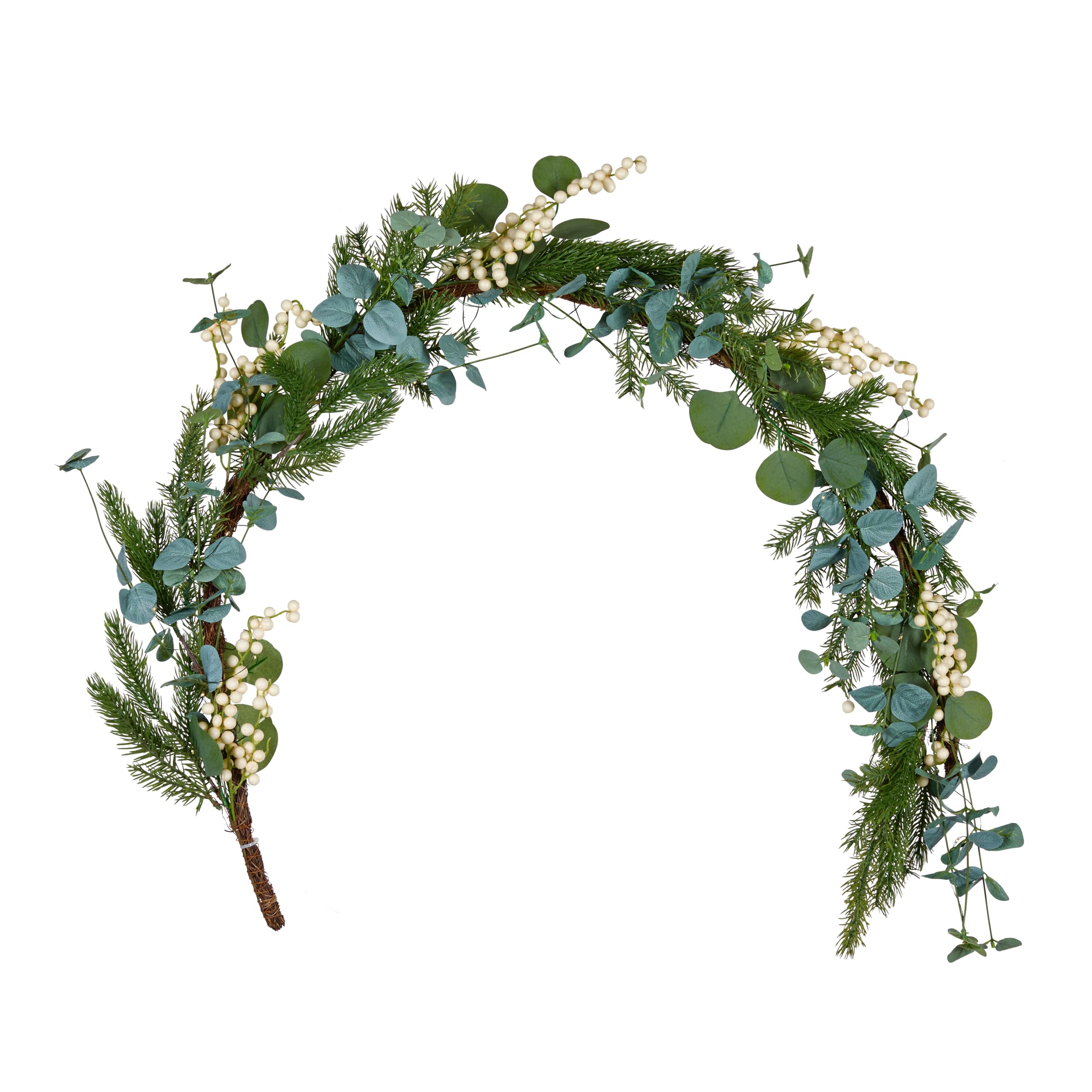 Light4fun Eukalyptus- und weiße Beerengirlande mit Beleuchtung batteriebetrieben & mit Timer Weihnachten Dekoration beleuchtet Innen Grün Weiß (1,5 m)