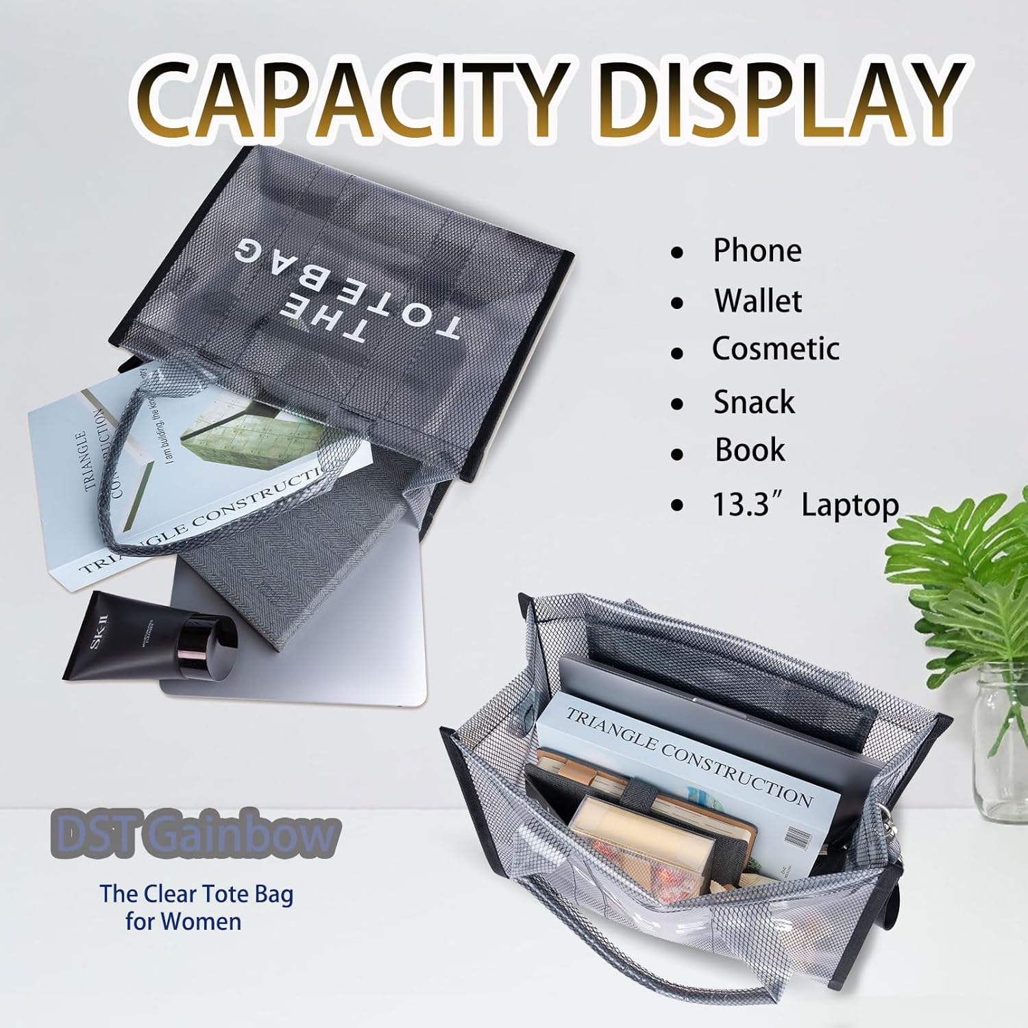 Clear Tote Bag for Women, Transparent Crossbody Lunch Bag Large Mesh Beach Bag for Sports Travel Stadium - Image 3