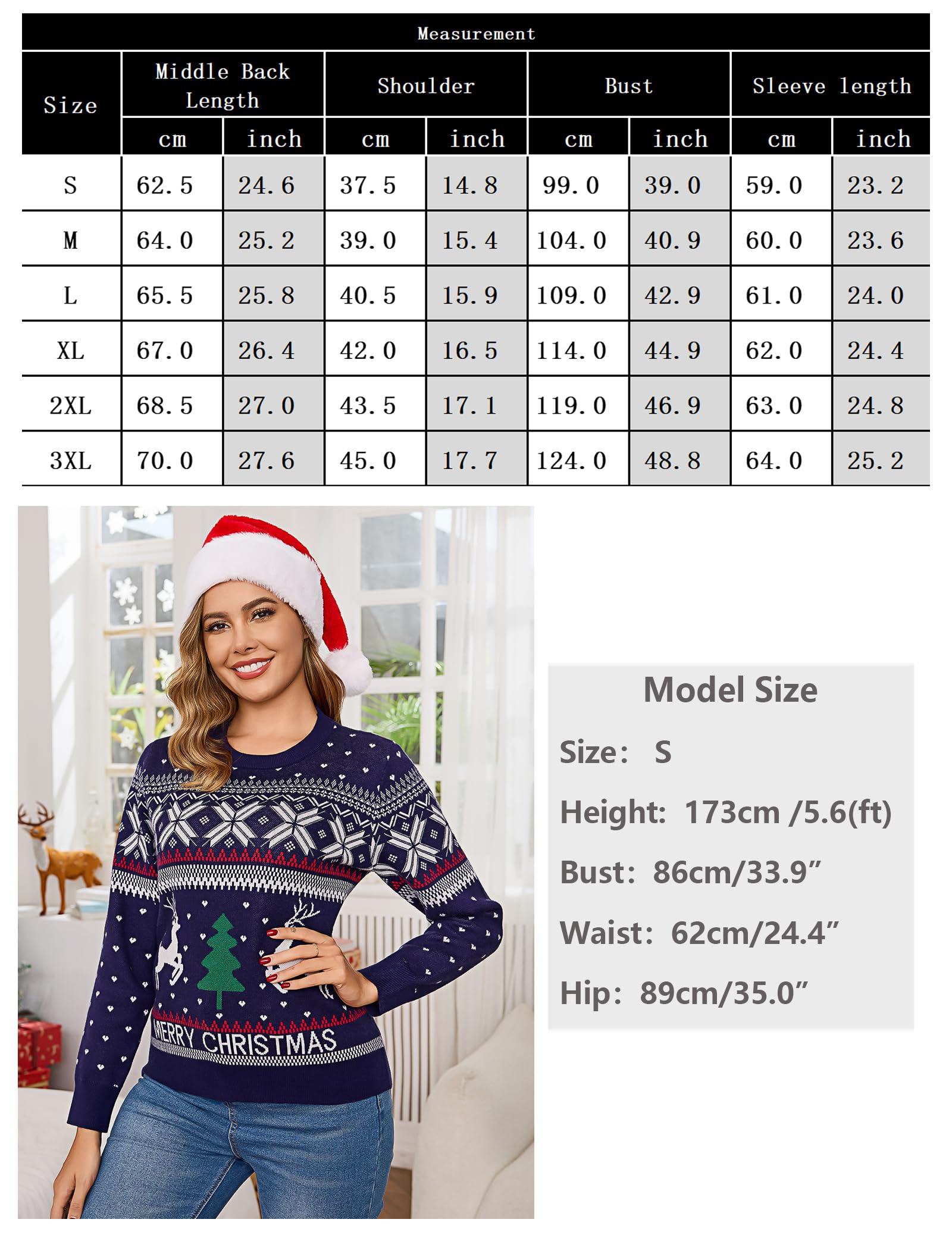 Bresdk Pull de Noel Femme Chaud Sweat de Noël Femmes Hiver Moche Pull Noel Drole Ugly Christmas Sweater Basique Vetement S-XXL