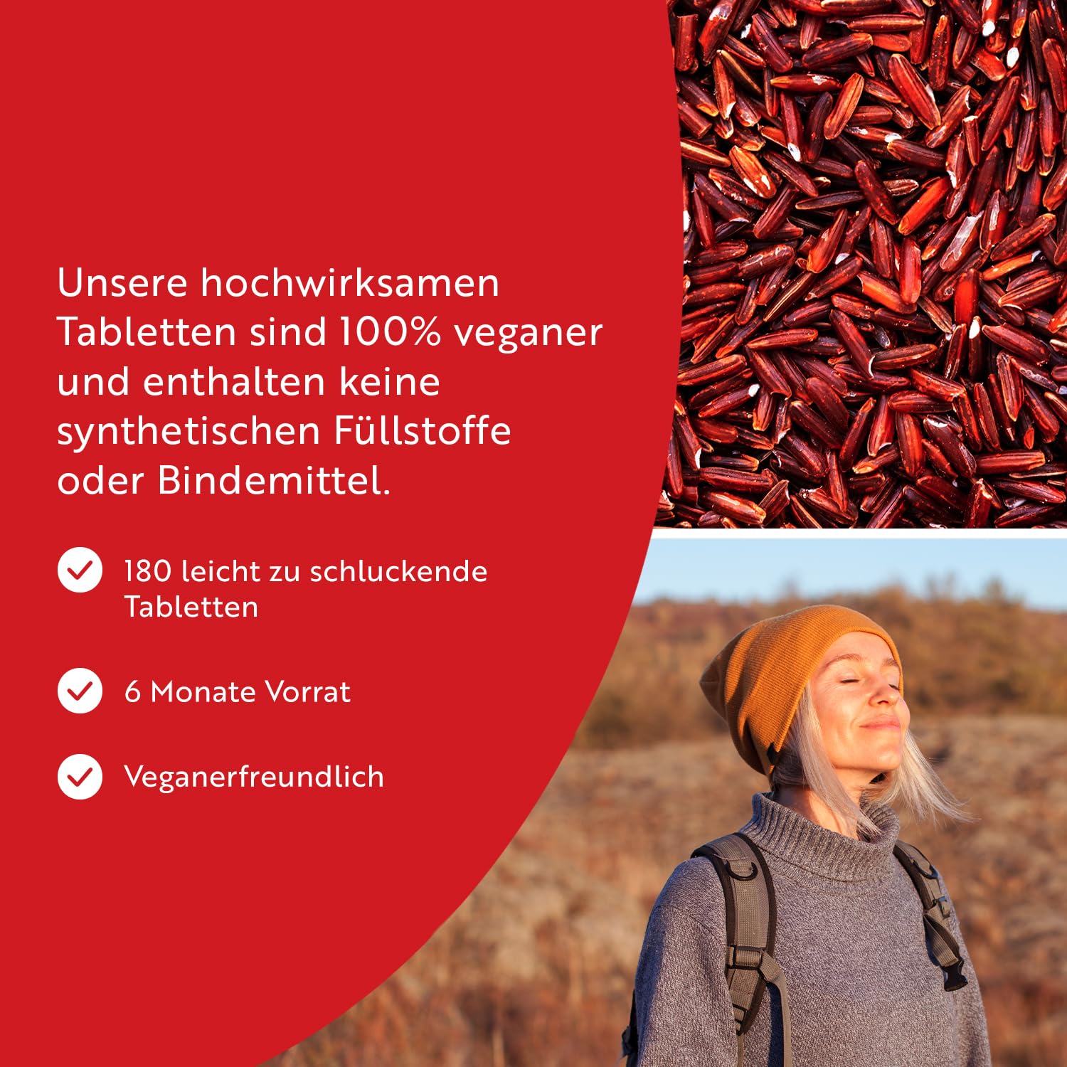 Fermentierter Roter Reis 617mg - 180 Vegane Tabletten - Cholesterin Senken - Hochdosiert mit 2,9 mg Monacolin K und 30 mg CoQ10 pro Tablette - Laborgeprüft - Roter Reis Kapseln Alternative - Nutravita