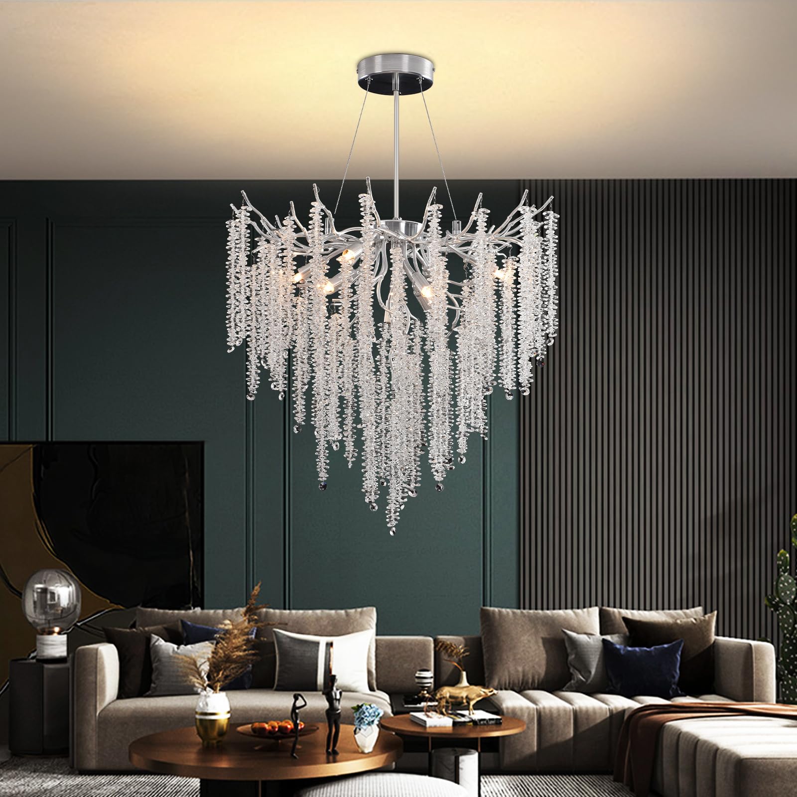 Lámpara de Araña Moderna de Cristal, Lámpara de araña de cristal con forma de rama de árbol para Comedor, Dormitorio, Sala de Estar