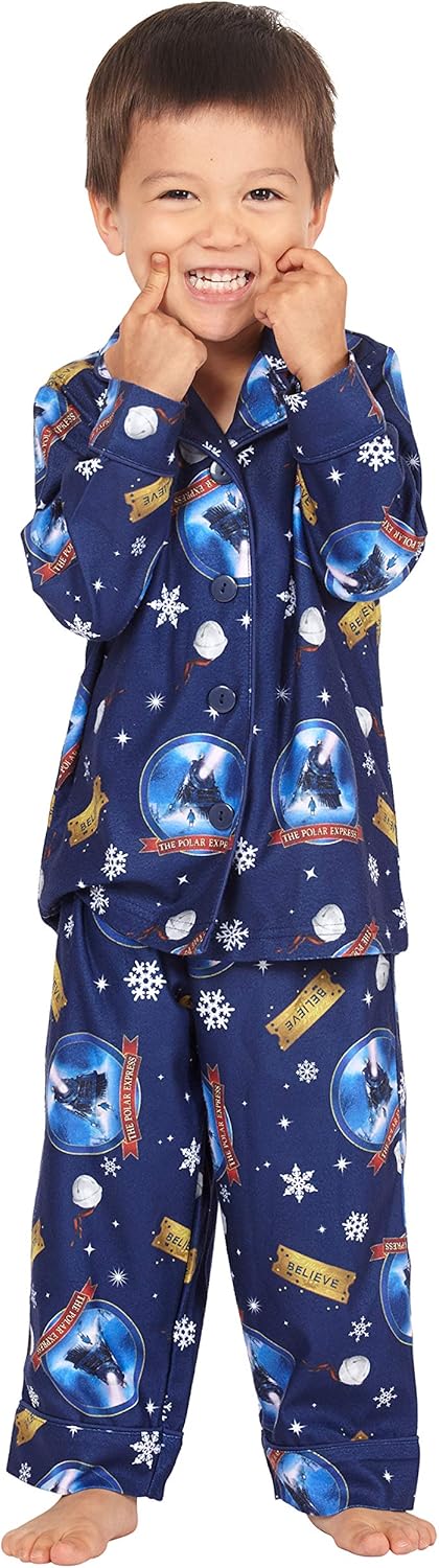 Polar Express The Toddler Believe Button-Front Coat Shirt And Pants Pajama Set - Image 5