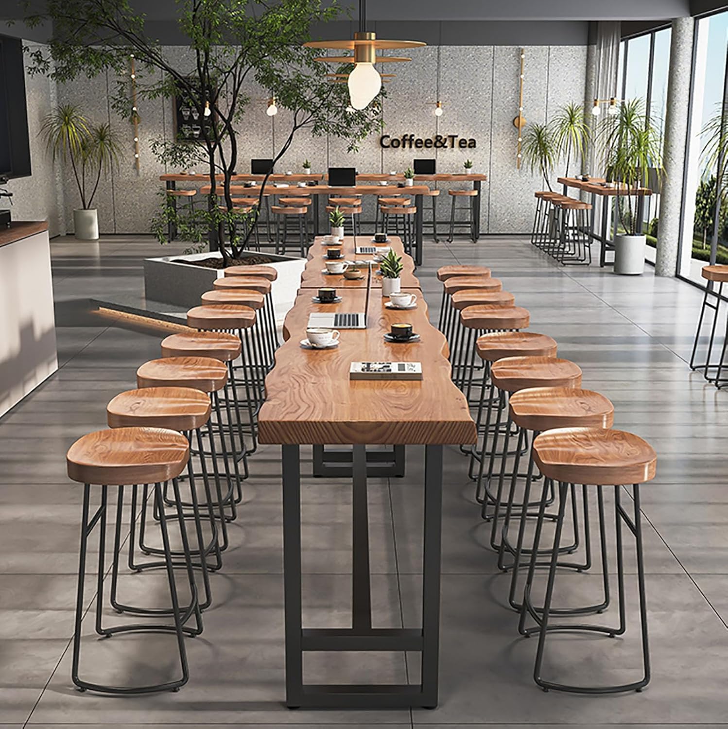Bar Height Table - 5cm Thick Tabletop, Kitchen Island & Breakfast Bar, High Dining Table for Kitchen, Living Room, Café, and Home Office, Durable Metal Frame & Wood Top(120X35X105CM)