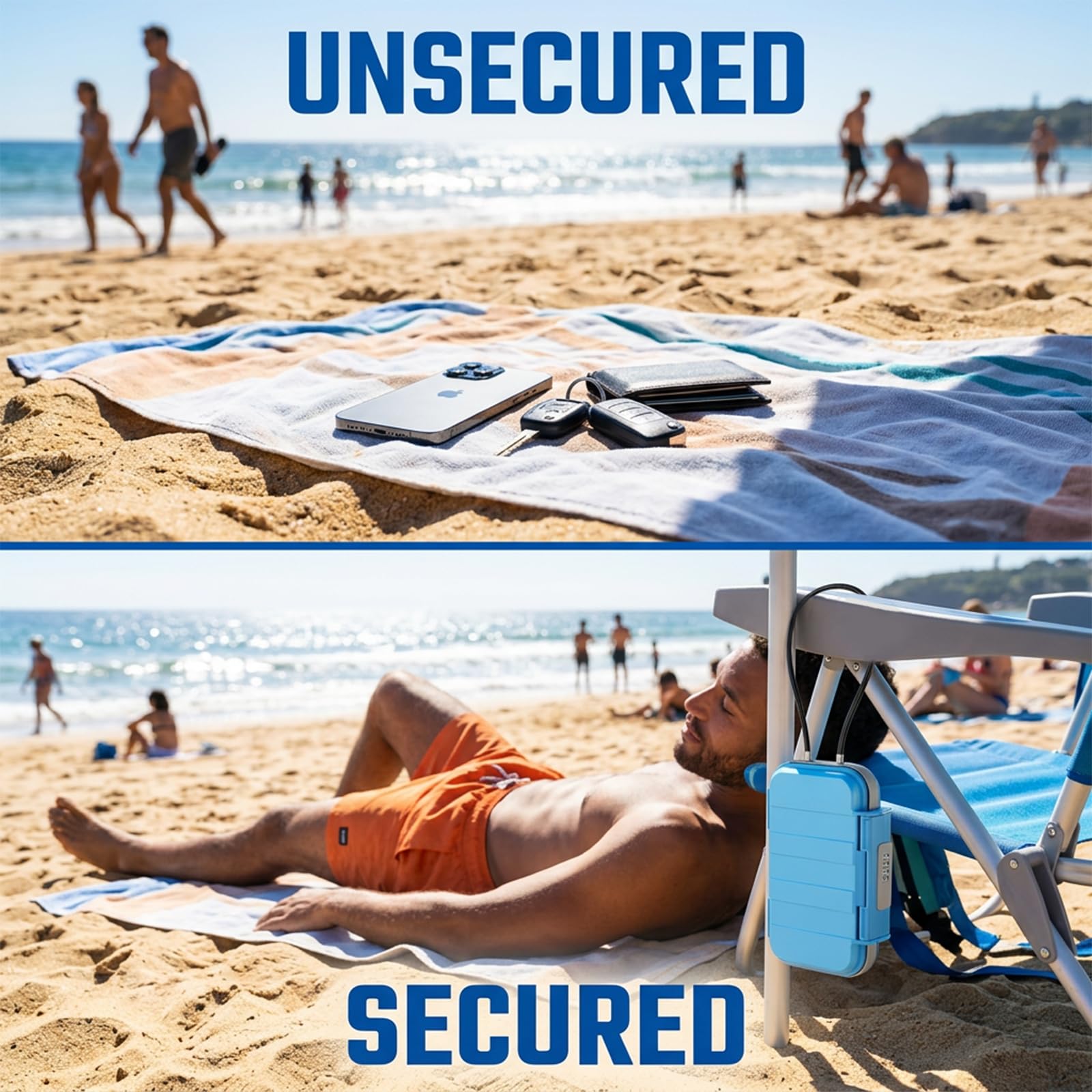 Portable Safe Box, wasserdichte Mini-Travel-Safe mit Kombinationsschloss, 4-stelligem Code-Lock, 54 cm abnehmbarem Stahlkabel, für Strand, Outdoor-Sport, Büro, Reisen, Homeoffice und Zuhause