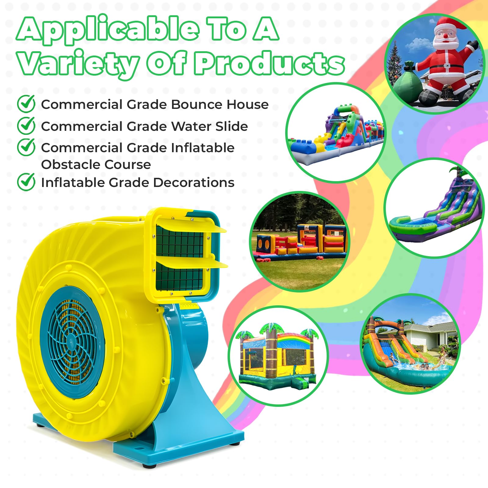 Soplador de aire de 1,5 HP ETL 1100 W para casa de rebote, tobogán acuático, PVC, inflable, comercial, alta potencia