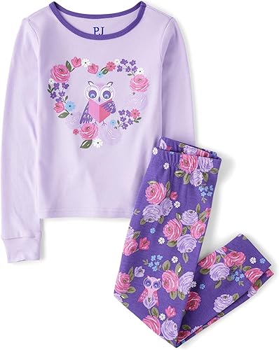 The Children's Place Girls' Long Sleeve Top and Pants Snug Fit 100% Cotton 2 Piece Pajama Set