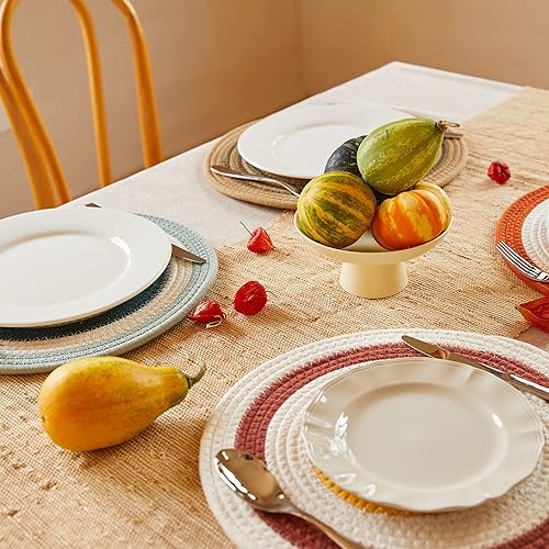 Miniatura 4 de Juego de 12 manteles individuales redondos tejidos de 13.5 pulgadas, juego de manteles individuales grandes de cuerda de algodón, estilo bohemio,