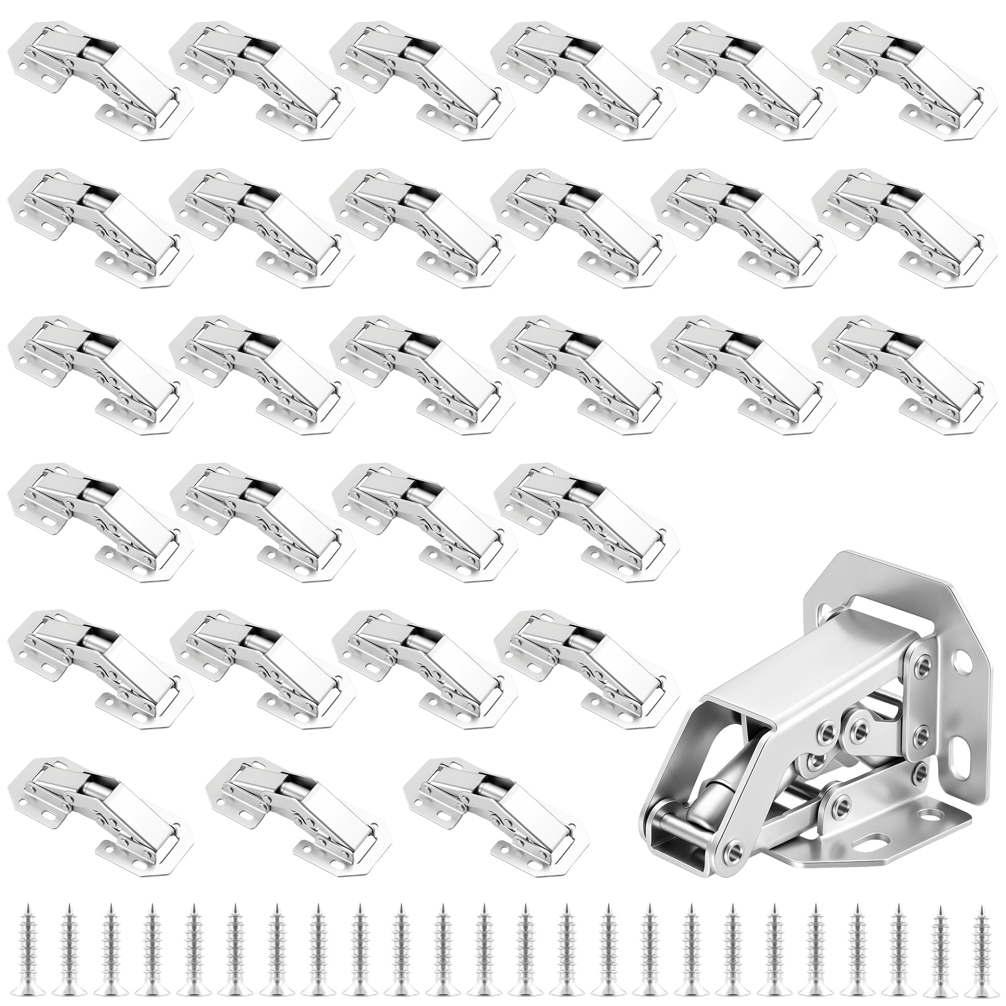 Pingeui Sliver 30Pcs 90 Degree Cold Rolled Steel Kitchen Cabinet Hinges, 77 X 33 Mm Cupboard Soft Close Door Hinge With Screws
