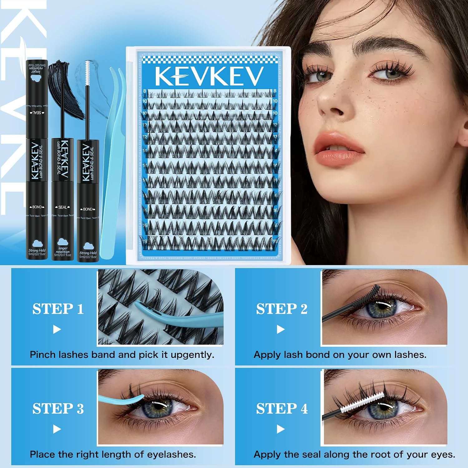 KEVKEV Fairy Lash Clusters Kit Manga Lash Extension Kit Invisible Band Spiky Lash Clusters Eyelash Clusters Kit with Lash Bond and Seal Lash Tweezers(Fairy04 Kit) image 5