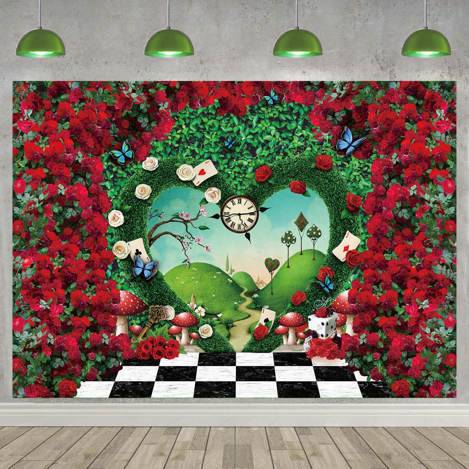 Wonderland Backdrop for Photography 10x8FT Red Rose Wonderland Tea Party Decorations Green Leaf Fairy Tale Background Kids Baby Shower Newborn Portrait Photo Props