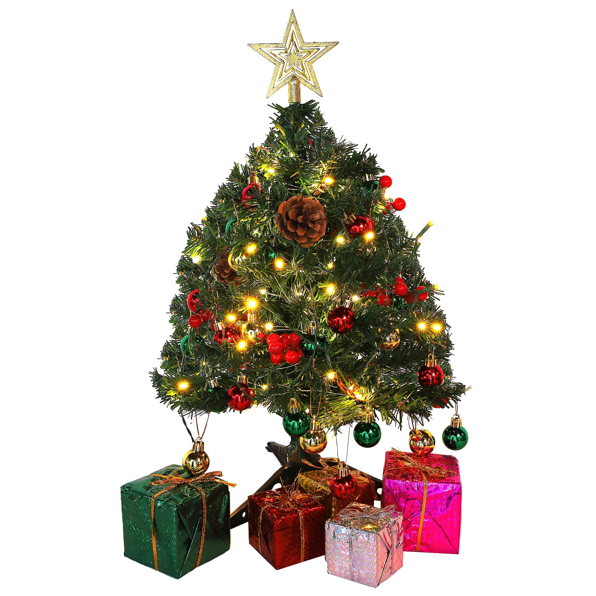 BHG Mini Artificial Christmas Tree 22", Small Tabletop Trees with Plastic Stand Xmas Pine Tree for Party Supplies Indoor Outdoor Holiday Home Decoration - Green