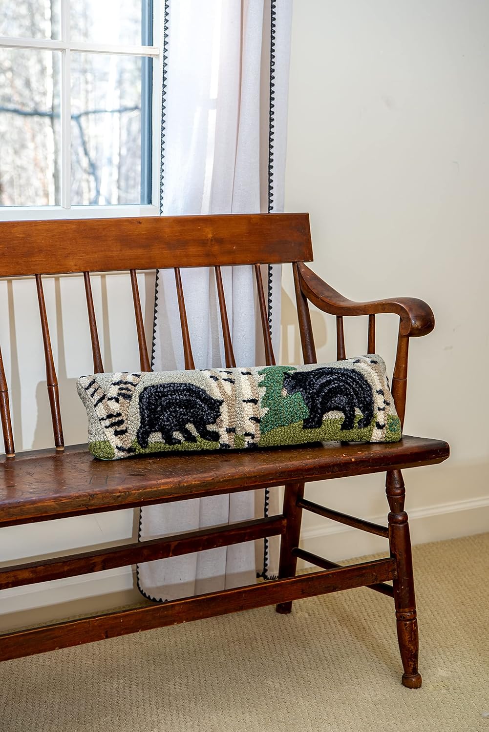 Chandler 4 Corners Artist-Designed Bear in The Woods Hand-Hooked Wool Decorative Throw Pillow (8 in x 24 in) Wildlife Pillow for Couches & Beds - Low Maintenance - Nature, Wilderness Pillow